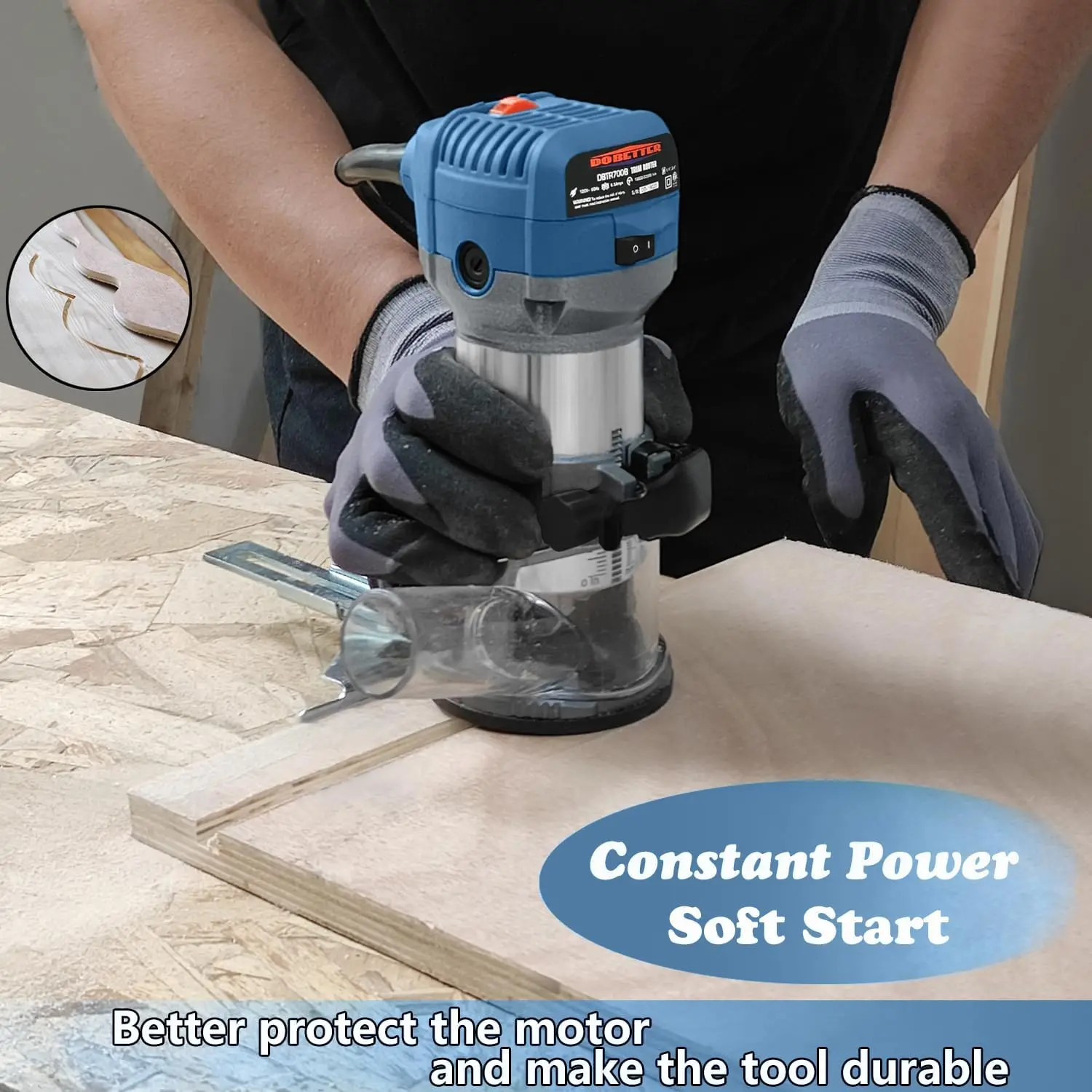 Wood Router Tool Electric Trim 6 Variable Speed Compact Palm Router Woodworking with 12 Wood Bits