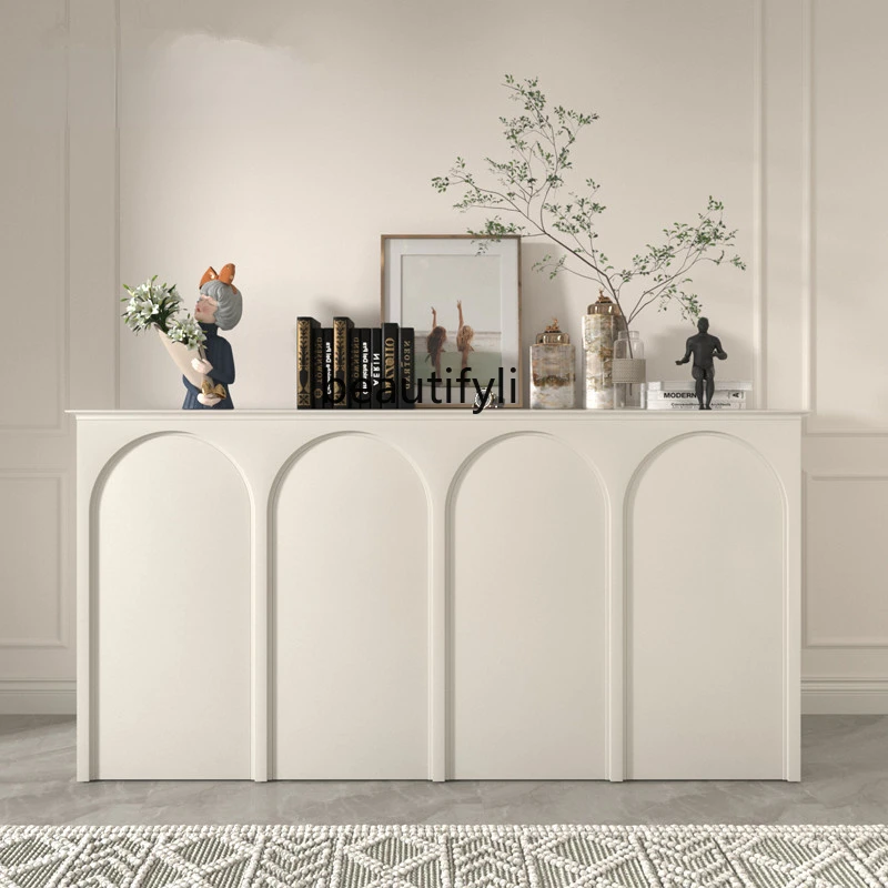 

yj French Sideboard Cabinet Mid-Ancient White Arched Door Storage Organizer Entrance Cabinet Simple Nordic Tea Cabinet