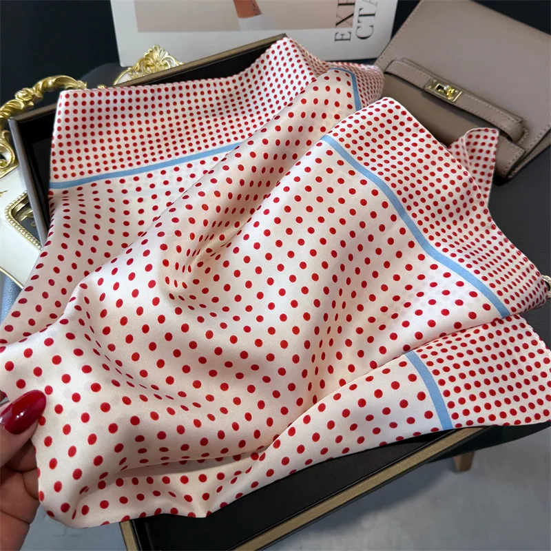 Luxus Marke 2025 Dot Print Platz Silk Schal für Frauen Hijab Haar Bands 70 cm Halstuch Weibliche Satin Schal Band stirnband – Detail 19