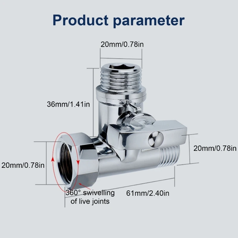 1/2 X 1/2 X 1/2'' Tees Stop Valves 3 Way Diverters Connector Toilet T Adapter for Dishwasher Washing Machine Easy to Use