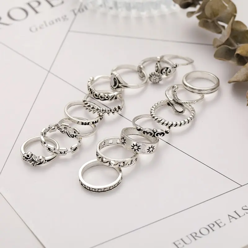 Ring Set Chain Ring Finger Ring 16Pcs Fashion Punk Gothic Butterfly Snake Chain Ring Set Women Trend Style Temperament Personality Jewelry