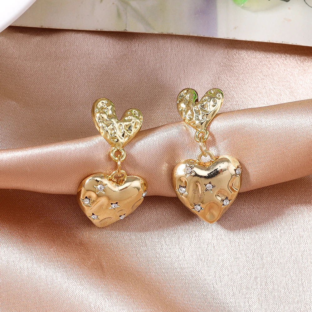 Aihua Amerikanischen Stil Gold Farbe Pfirsich Herz Stud Ohrringe für Frauen Feine Weibliche Verlobung Hochzeit Schmuck Geschenke – Detail 9