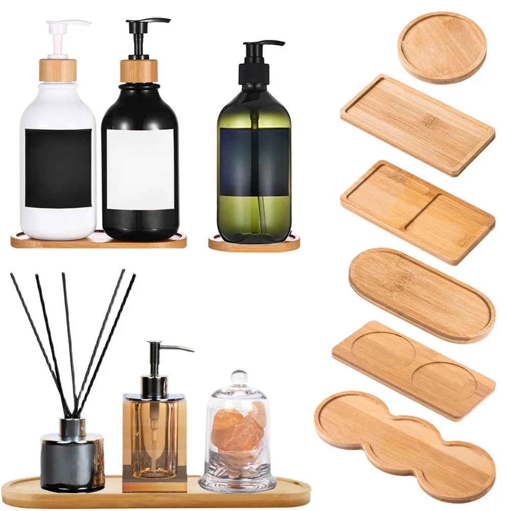 Wooden Soap Dispenser Tray Vanity Countertop Bottles Organizer Holder Round Square Candles Jewelry Storage Tray for Bathroom