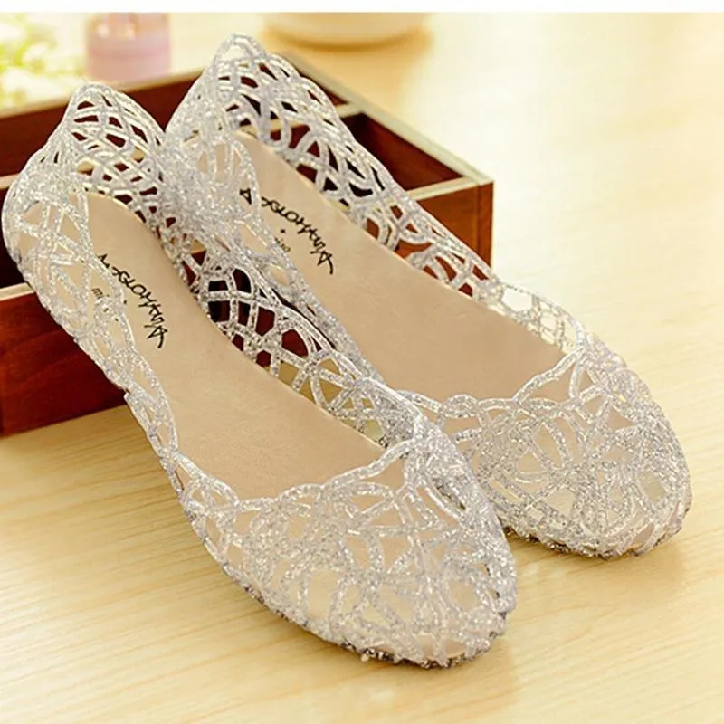 Women Jelly Sandals Hollow Out Mesh Crystal Flats Women Sandals,Women Flats,Comfortable Sandals