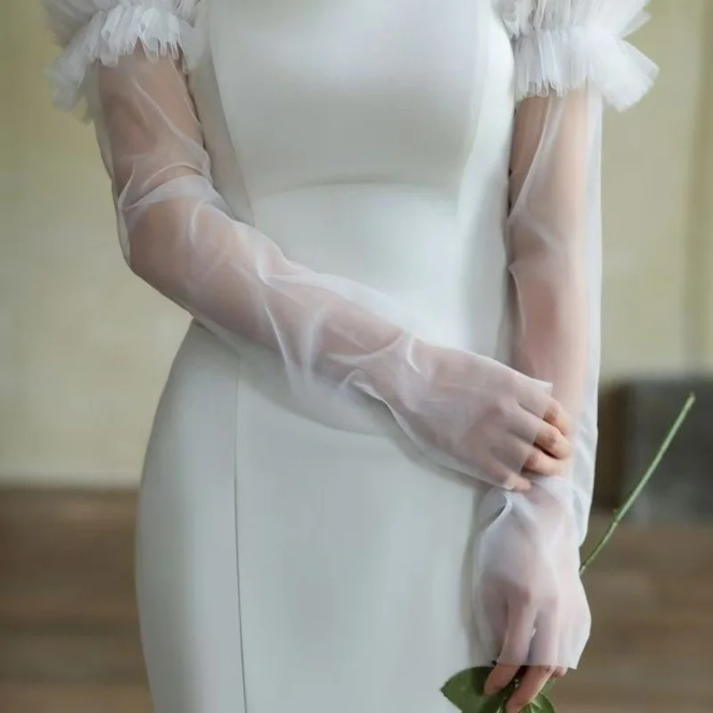 Bridal Sleeves Long Transparent Pleated Women's Wedding Dress Accessories in Multiple Colors