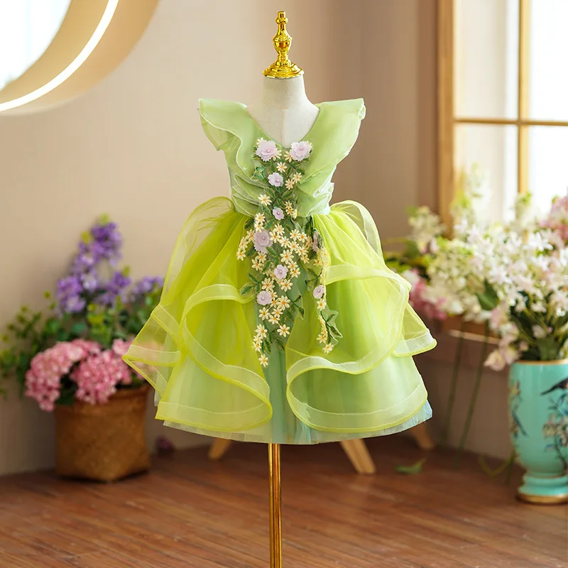 

Girls Dress Princess Dress Tutu Skirt Children's Catwalk Evening Dress Host Piano Performance Dress Flower Girl Wedding Dress