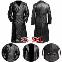 MEN'S GERMAN CLASSIC WW2 MILITARY UNIFORM OFFICER BLACK REAL LEATHER TRENCH COAT 1