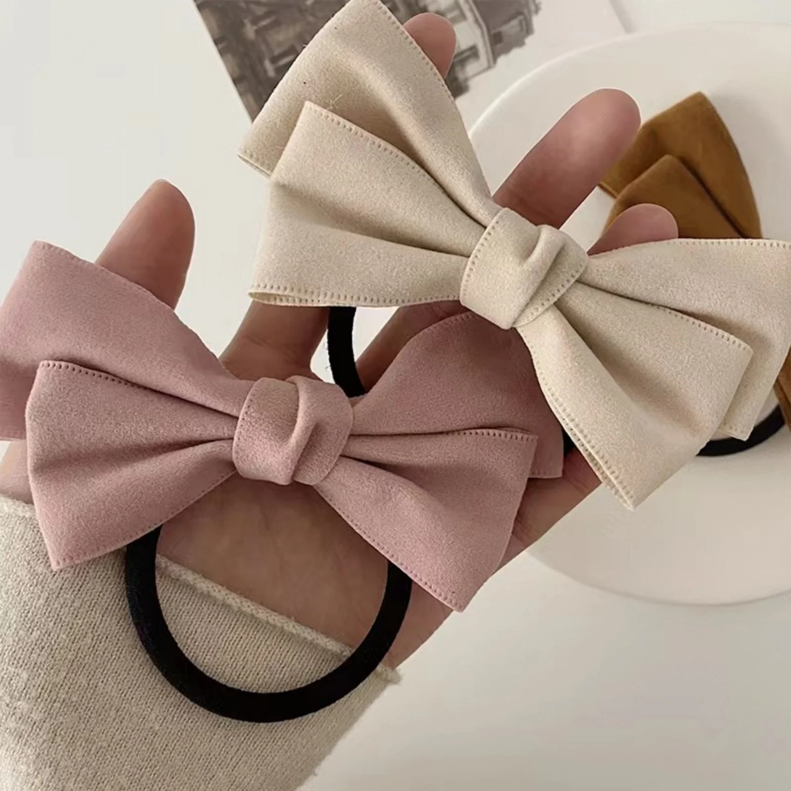 1PC Chic Bow - adorned Hair Ties: 5 - Piece Velvet Bow Elastic Set, Great for Adding a Touch of Style to Your Hair