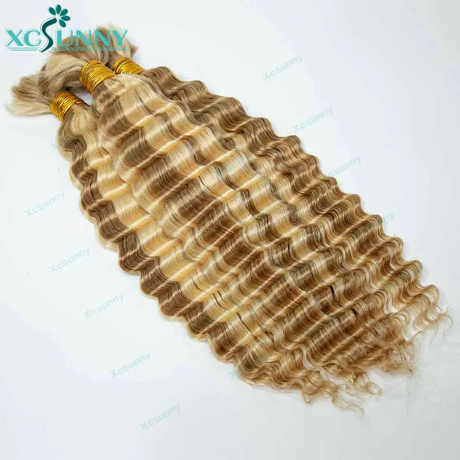 Human Hair Extensions Human Hair Bundles Braiding Hair Extensions Human Braiding Hair Highlight Bulk Curly Human Hair For Braiding Blonde 613 27 Deep Wave Double Drawn Bulk Human Hair Bundles No Weft Boho Braids