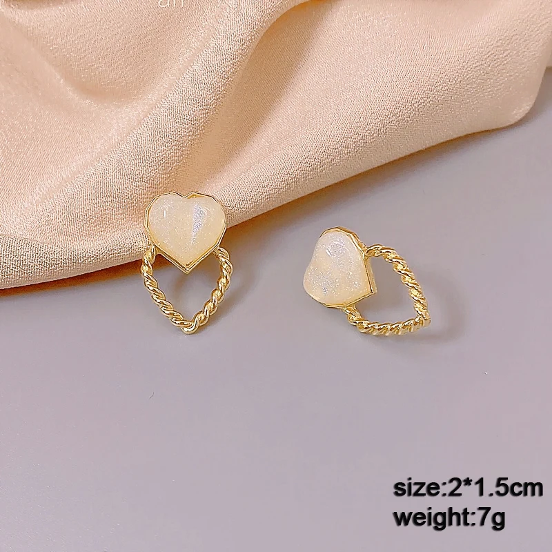 Herz-Ohrringe für Damen, bunte Emaille-Kristall-Liebesherz-Ohrringe, süße koreanische Mode, weibliche Hängeohrringe, Aretes De Mujer – Detail 4