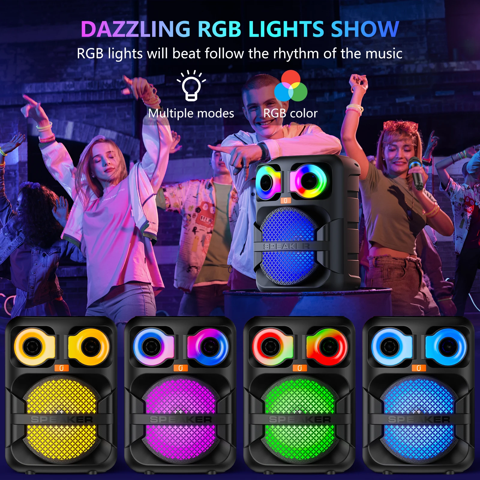 T28-T Karaoke Speaker, Home Karaoke Machine with 2 Microphone, Portable Bluetooth Speaker with LED Party Light, LED Party Light