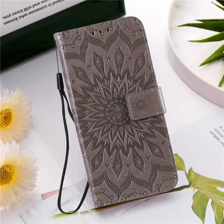 Mandala Embossed Leather Wallet Flip Case