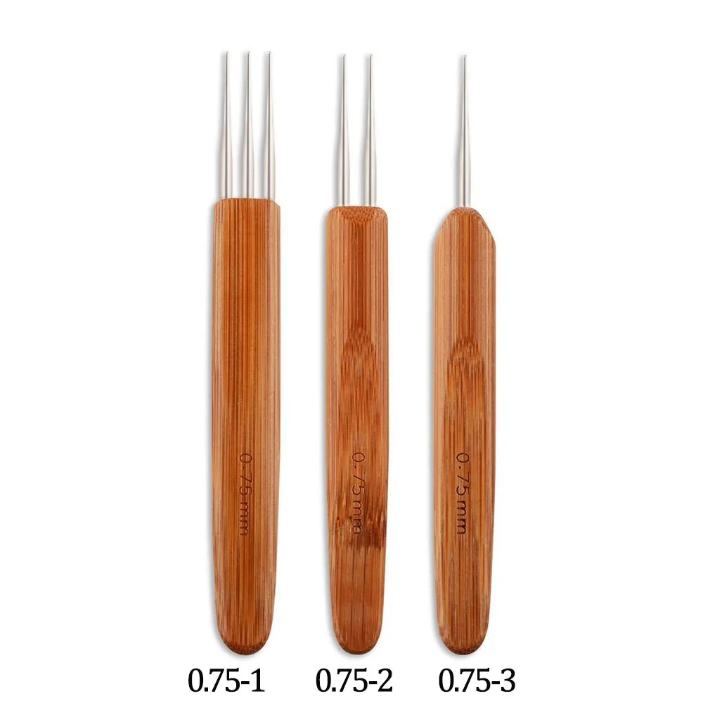 Hair Extensions Tool 1Pcs/Lot 1 Hook 2 Hooks 3 Hooks Three Style Dreadlock Needle For Braid 0.5Mm 0.75Mm Natural Bamboo Dread-Lock Hair Weaving