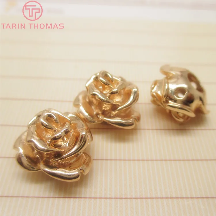 

(3098)6PCS 13*9MM 24K Gold Color Brass Rose Flower Bracelets Spacer Beads High Quality Jewelry Findings Accessories