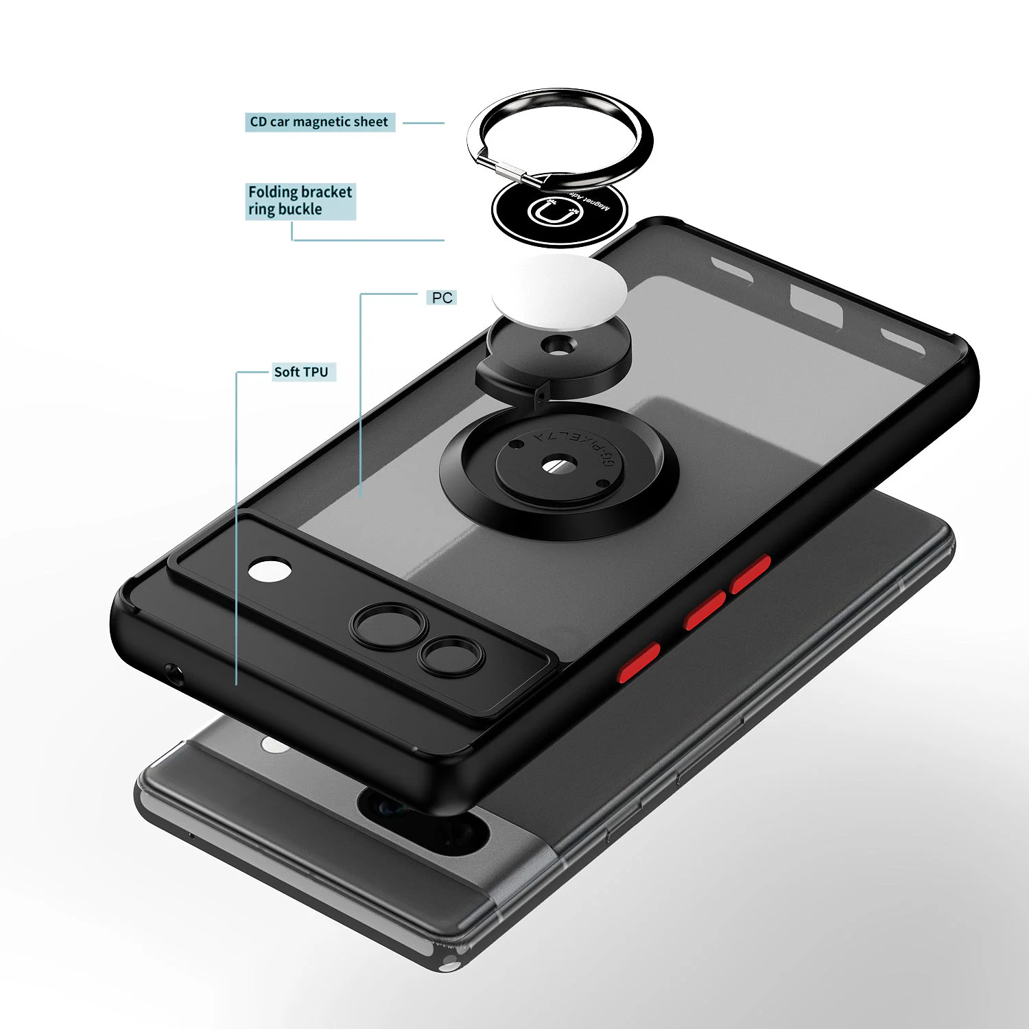 Shockproof Armor Matte Case with Magnetic Ring Stand Holder