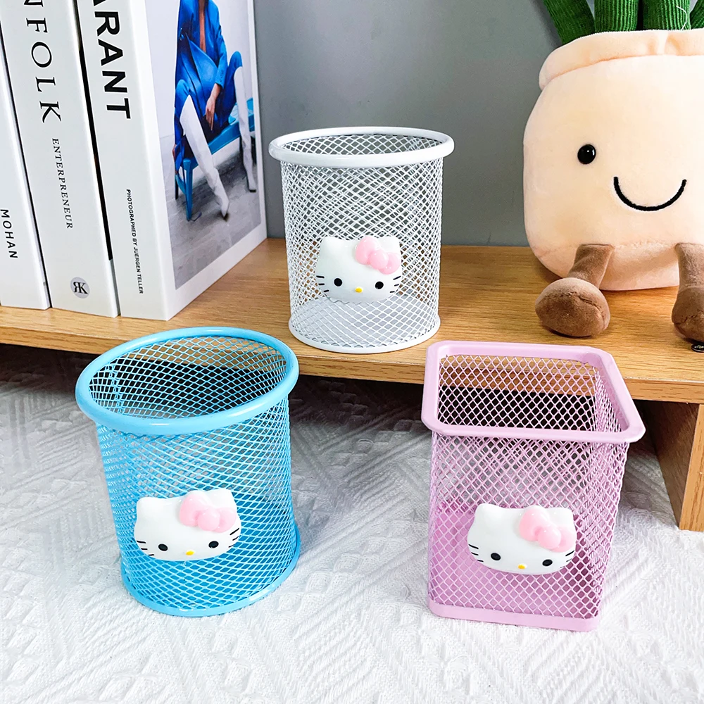 Cartoon Sanrio HelloKitty pen holder multi-color makeup brush holder Kawaii pink hollow pen stationery storage and cla Pen Holder Desk Organizer Pen And Brush Holder Desk Storage Rack Brush Holder
