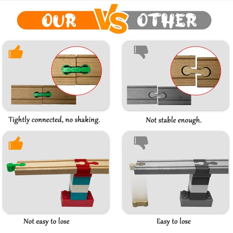 나무 기차 트랙 액세서리 다채로운 유연한 트랙 기차 트랙 연결부 모든 주요 브랜드와 호환되는 나무 트랙