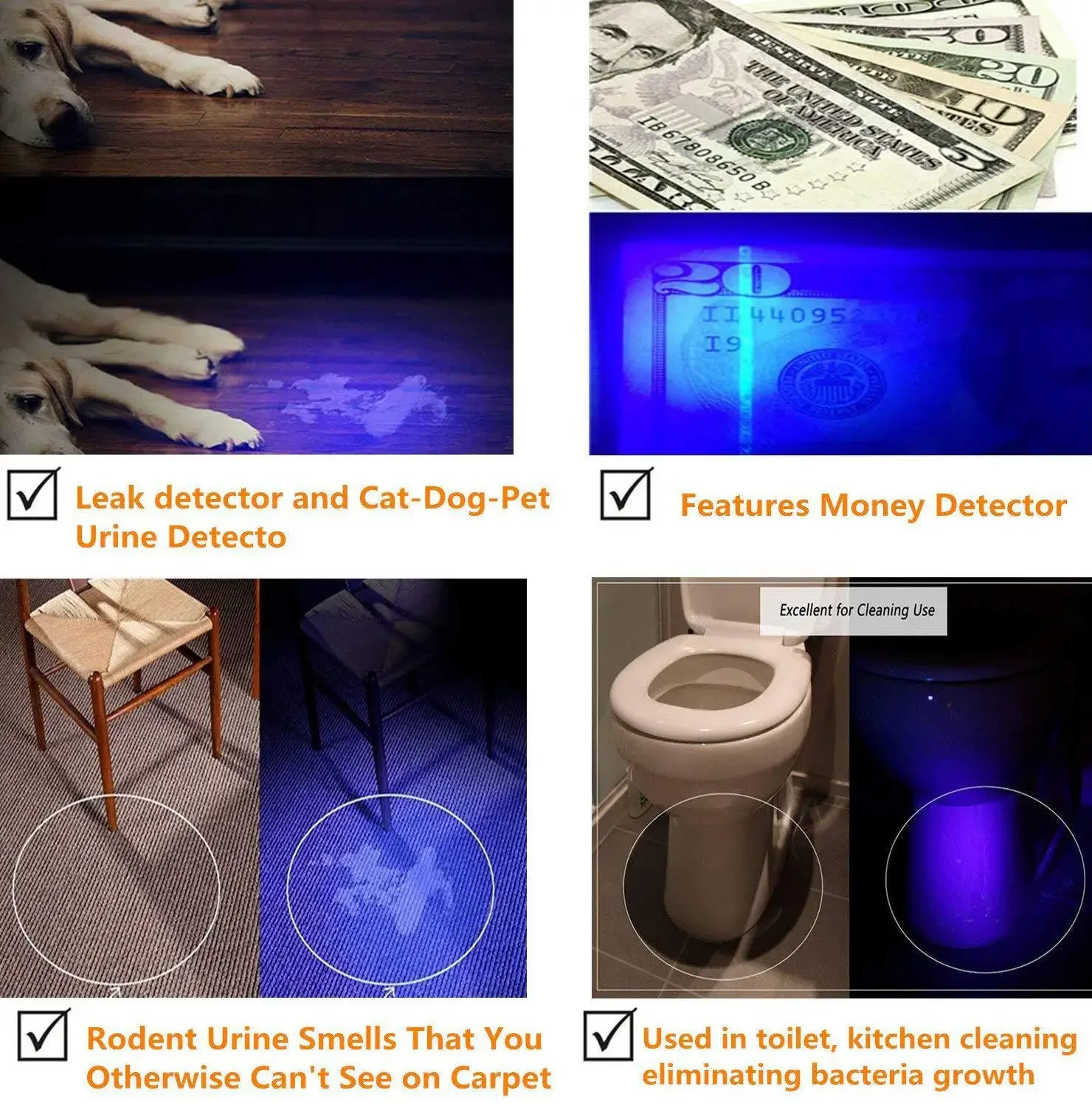 Ультрафиолетовый фонарик 395nm, черные фонарики, ультрафиолетовые фонарики с фокусировкой, УФ фонарики, детектор пятен мочи домашних животных