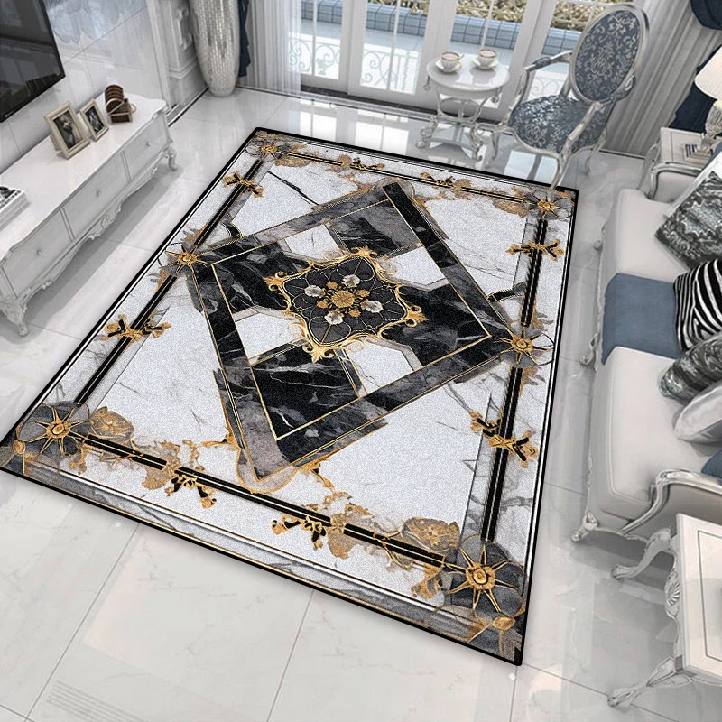 Light Luxury Marble Rugs Living Room Decoration Hotel Lobby Sofa Area Non-slip Floor Mats Washable Soft Bedroom Cloakroom Carpet 2