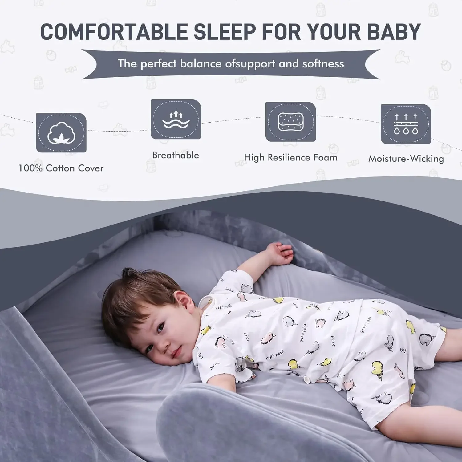 Toddler Bed, Child Bed for Kids with Extra Safty Broad, Standard Crib Size Bed, Certified Fabric Toddler Beds