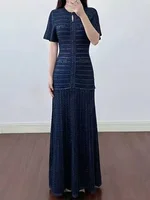 New Luxury Long Waist-cinching Sequin Dress Elegant Style Navy Blue Fit Dresses Women 2026 Party Round Neck Short-sleeved Gown - Image 4