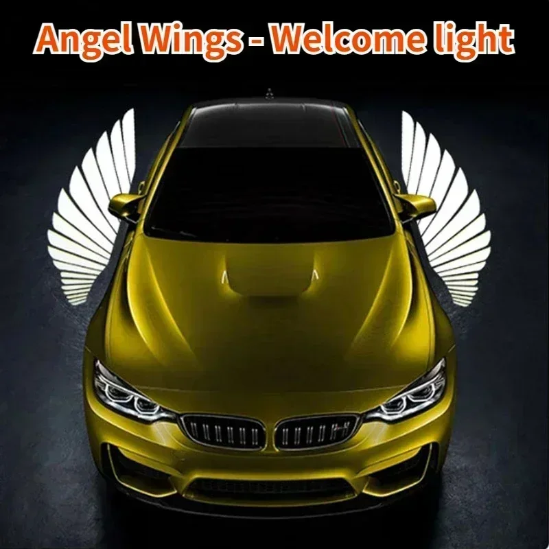 

2piece Rearview Mirror Welcome Light Angel Wings Carpet Projection Welcome Light Car Angel Wings LED Light