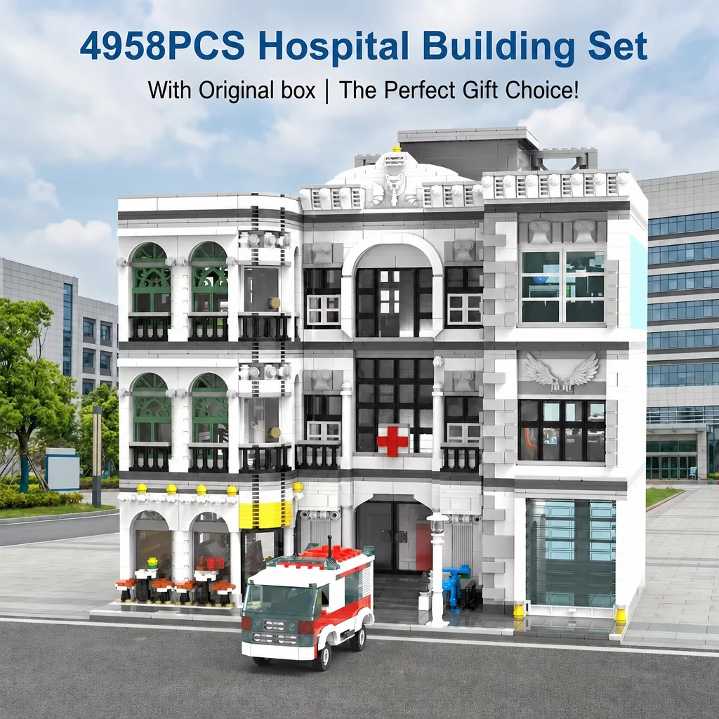  4958 Teile Krankenhausgebäude Bausteine Stadtblick Architektur Modulares Bauset Montage-Modell Bausteine Spielzeug Geschenke für Erwachsene