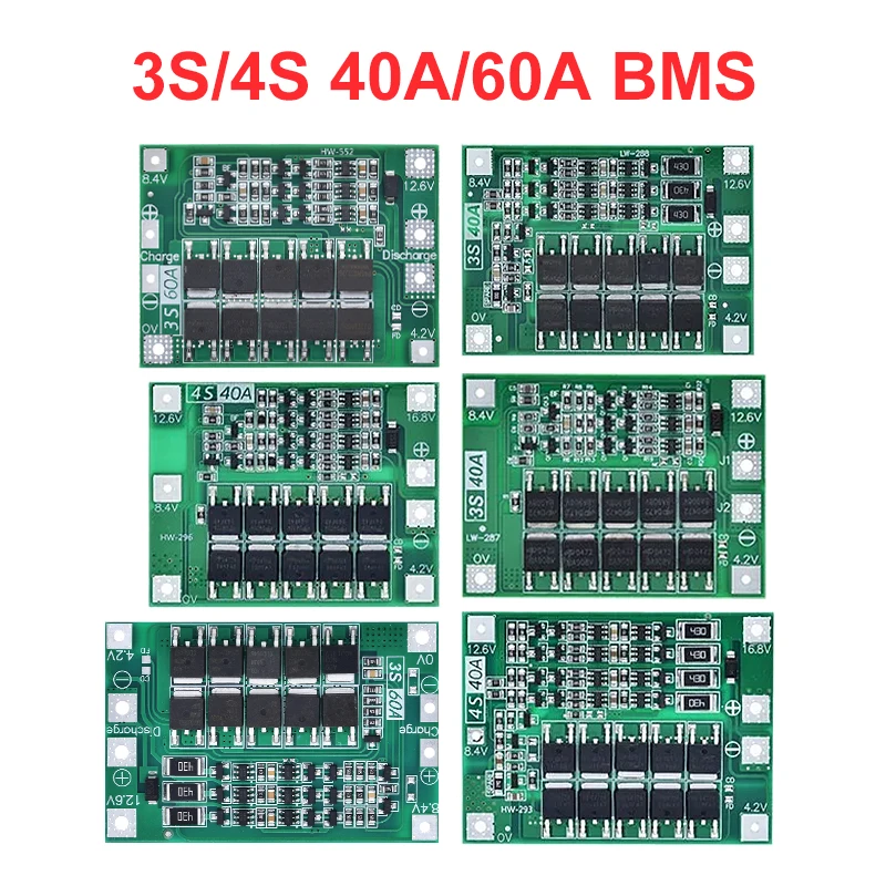 Enhanced Li-ion Battery Charger Protection Board with Balancing Function, 40A/60A for 11.1V to 16.8V Systems