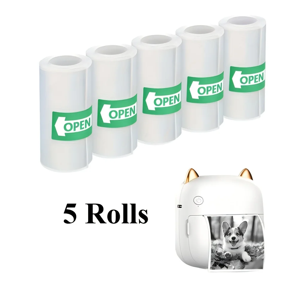 5롤의 자체 접착식 인쇄 용지 57x25mm 감열지 사무용 대부분의 즉석 카메라 및 미니 프린터에 적합