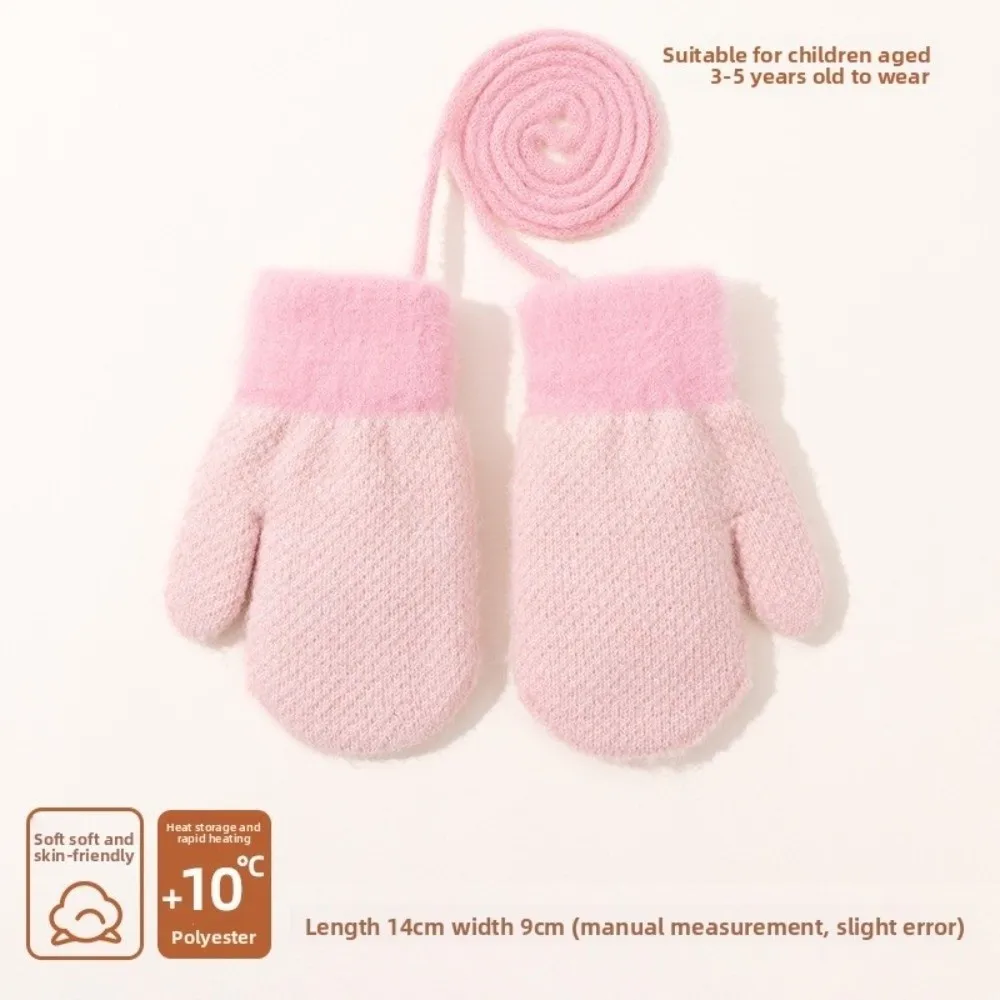 New Warm Gloves Full Finger Hanging Neck Skiing Gloves Thick Knitted Windproof Cold Proof Gloves Kids