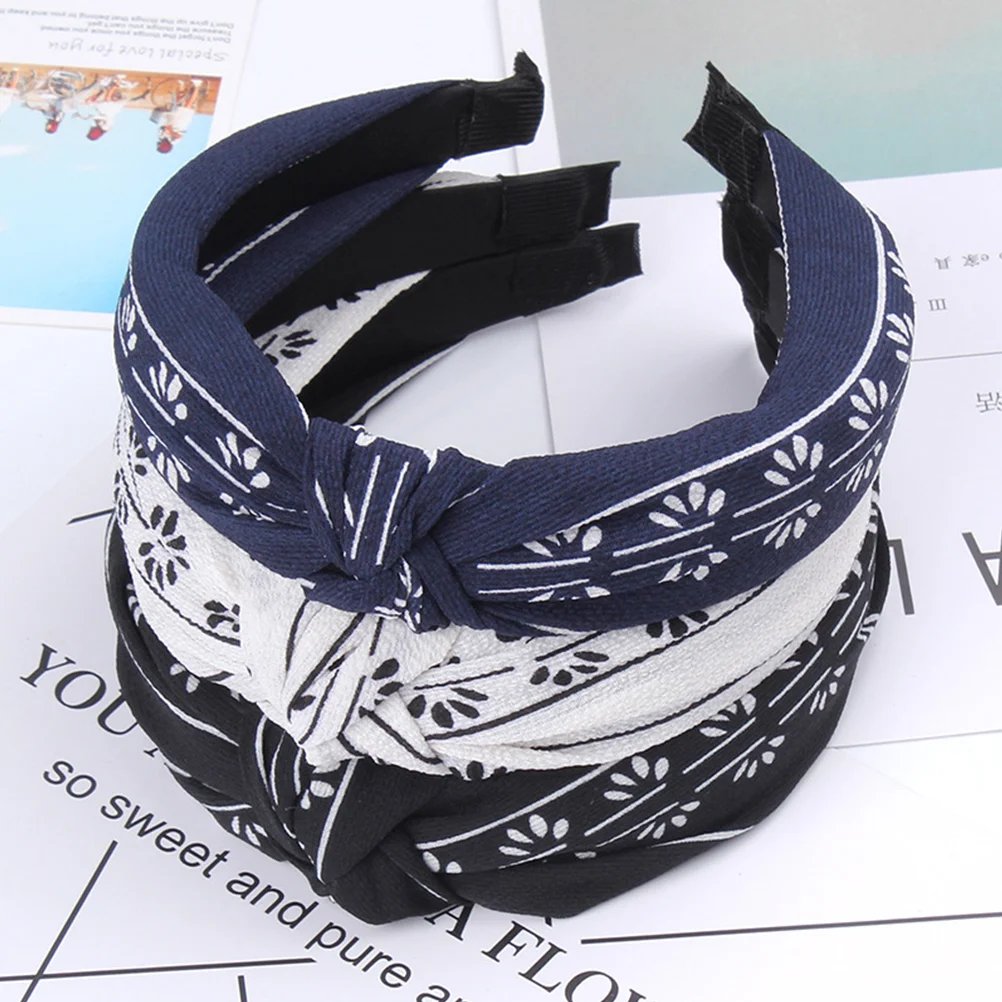 

3 Pcs Cloth Wide Hair Band Flower Simple Hair Loop Crossing Knot Hair Accessories for Ladies Women Girls (White, Blue, Black, 1