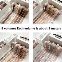 8PCS Pet Tape Rolls for Journaling Washi Tapes Vintage Pet Tapes Roll Washi Tape for Crafts Diary Masking Tape Washi Stickers 3