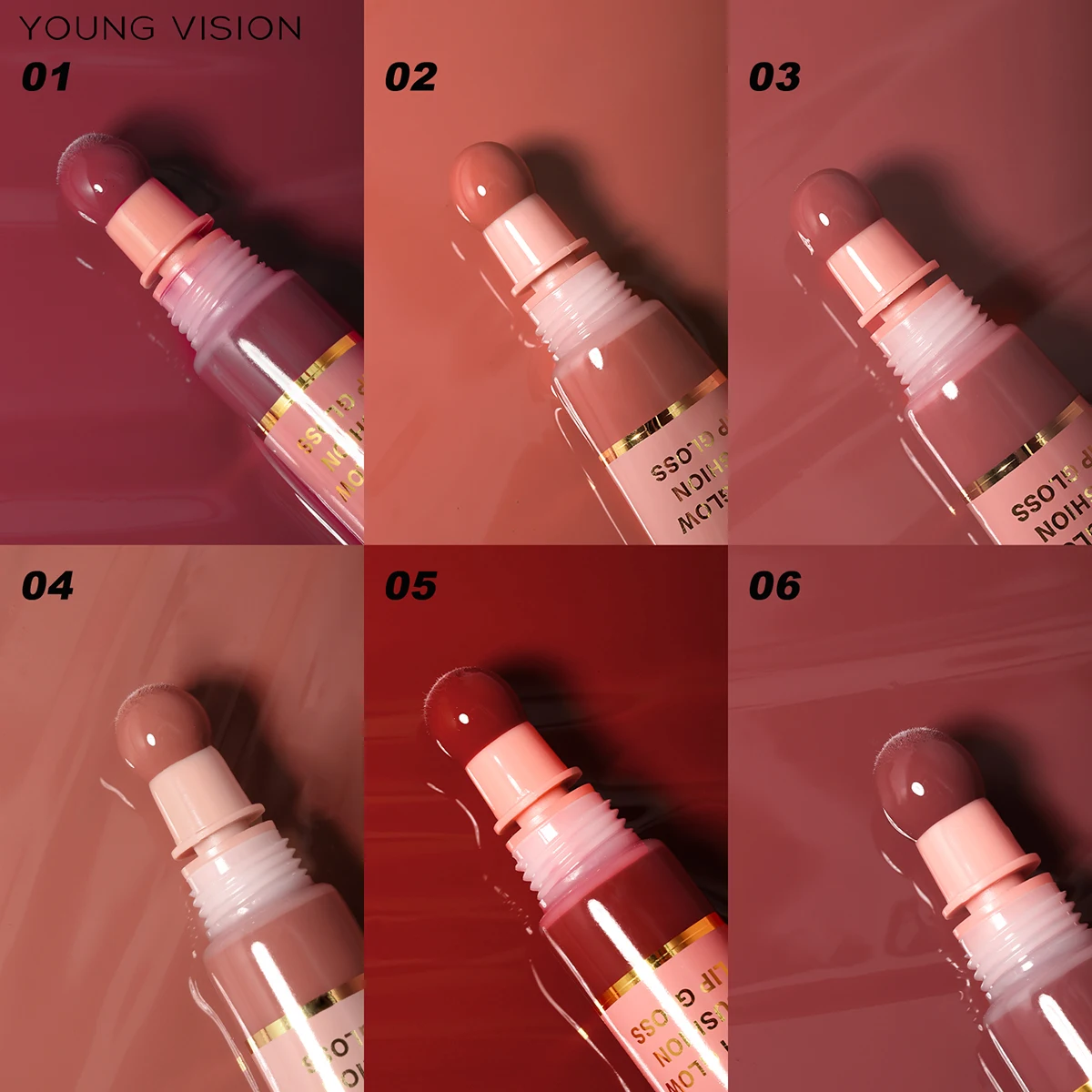 6 color Liquid Water Lip Color Plush Brush Head Squeezing Moisturizing Glaze