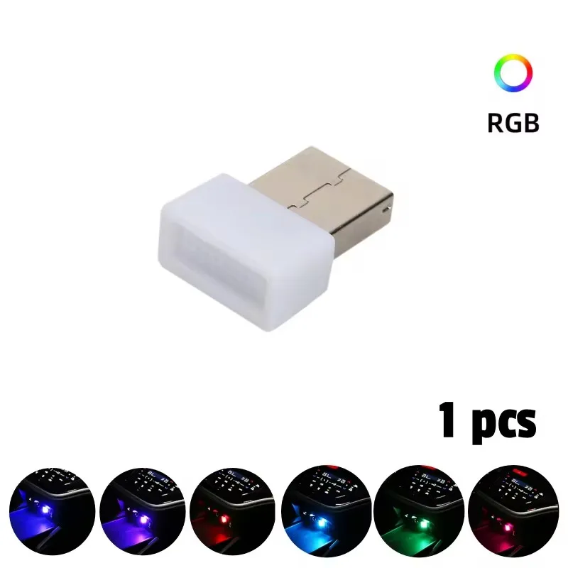 1/2 peças Mini USB LED com controle de voz, Luz Automotiva RGB para Interior, Lâmpada Decorativa Colorida para Carro, Acessório Automotivo
