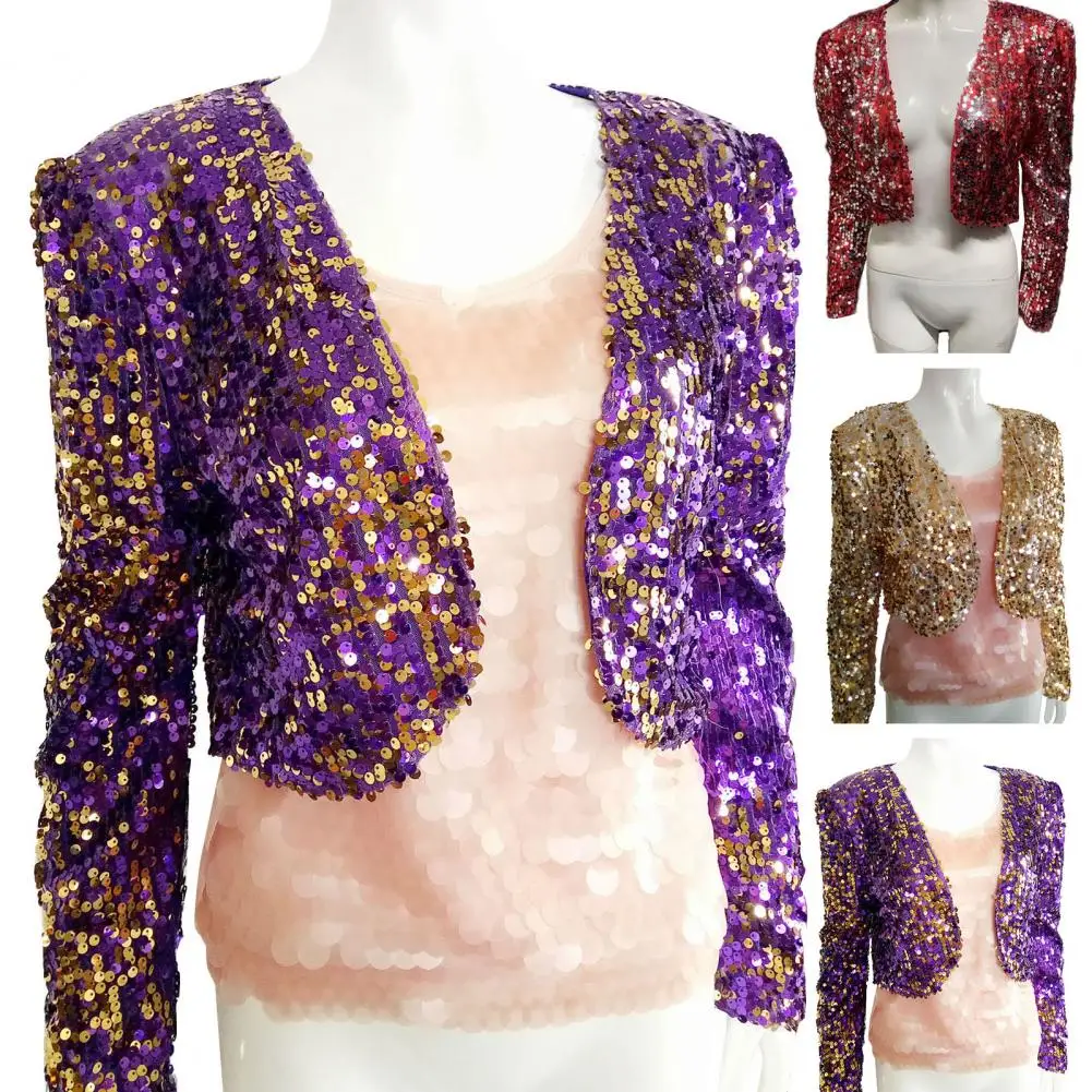 

All-day Wear Sequin Coat Elegant Sequin Jackets for Women Long Sleeve Blouson Glitter Short Coats Fashionable Office for Ladies