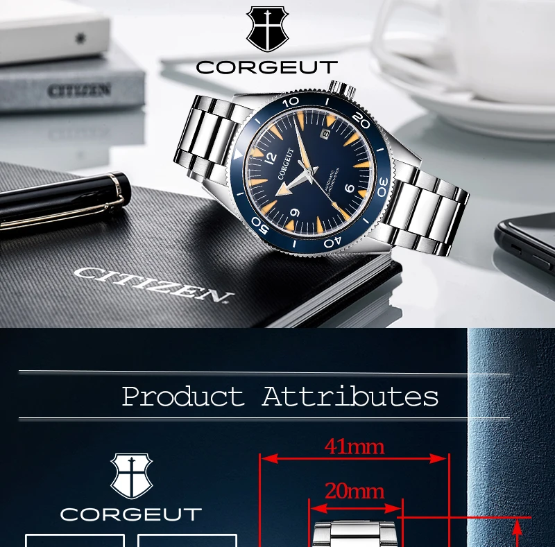 世界的に有名な CORGEUT 41 ミリメートル自動機械式時計男性用高高級ビジネス 3針＋カレンダー