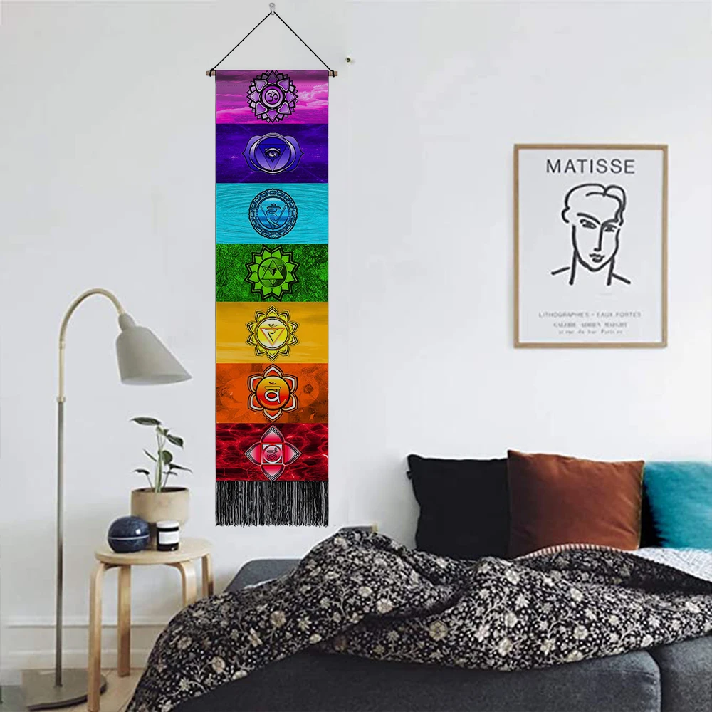 Seven Chakra Tapestry Wall Hanging Yoga Meditation Hippie Psychedelic Tapestry Chakras Tapestries  for Bedroom Living Decoration