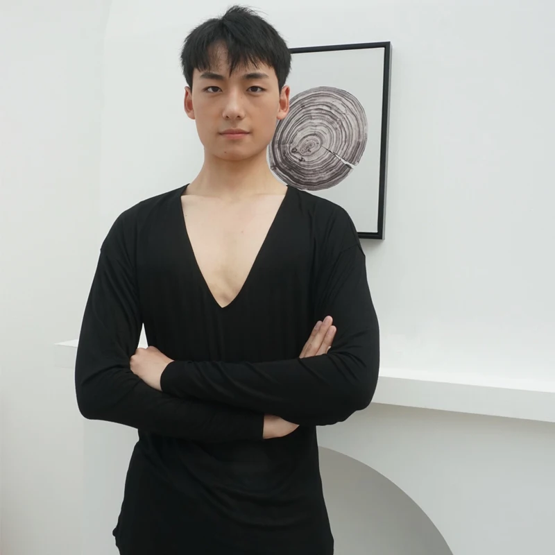 

Men Latin Dance Top Long Sleeved Modern Dancing Tops Male Ballroom Cha cha Rumba Samba Dance Shirts Latin Dance Wear SL8564