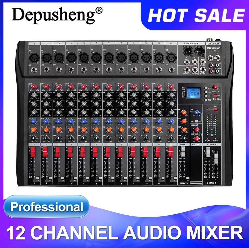 DEPUSHENG DX12 Professional Audio Mixer 12 Channel Studio Audio