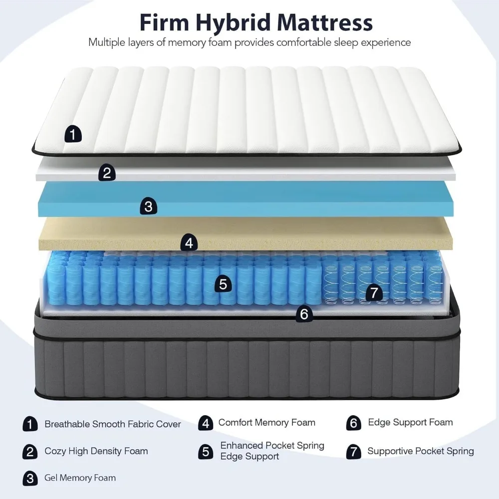 Extra Large Mattress 14 Inch, Gel Memory Foam Mixed Hard Extra Large Mattress, Boxed, with Independent Bagged Spring 5