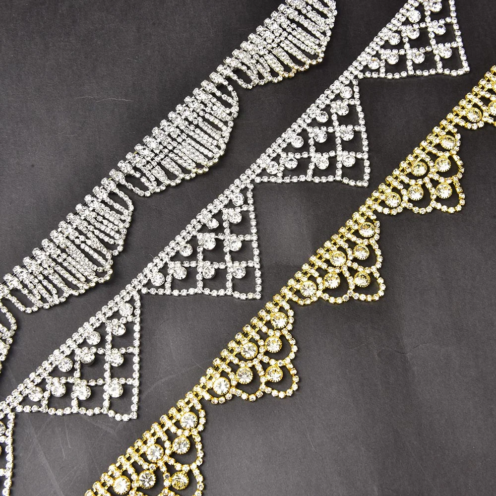 Description Picture 6 of itemGold and Silver Short Glass Diamond Tassel Chain Rhinestone Crystal Trim Fringe Sew on Wedding Dress Shoes Hats Bow Accessories