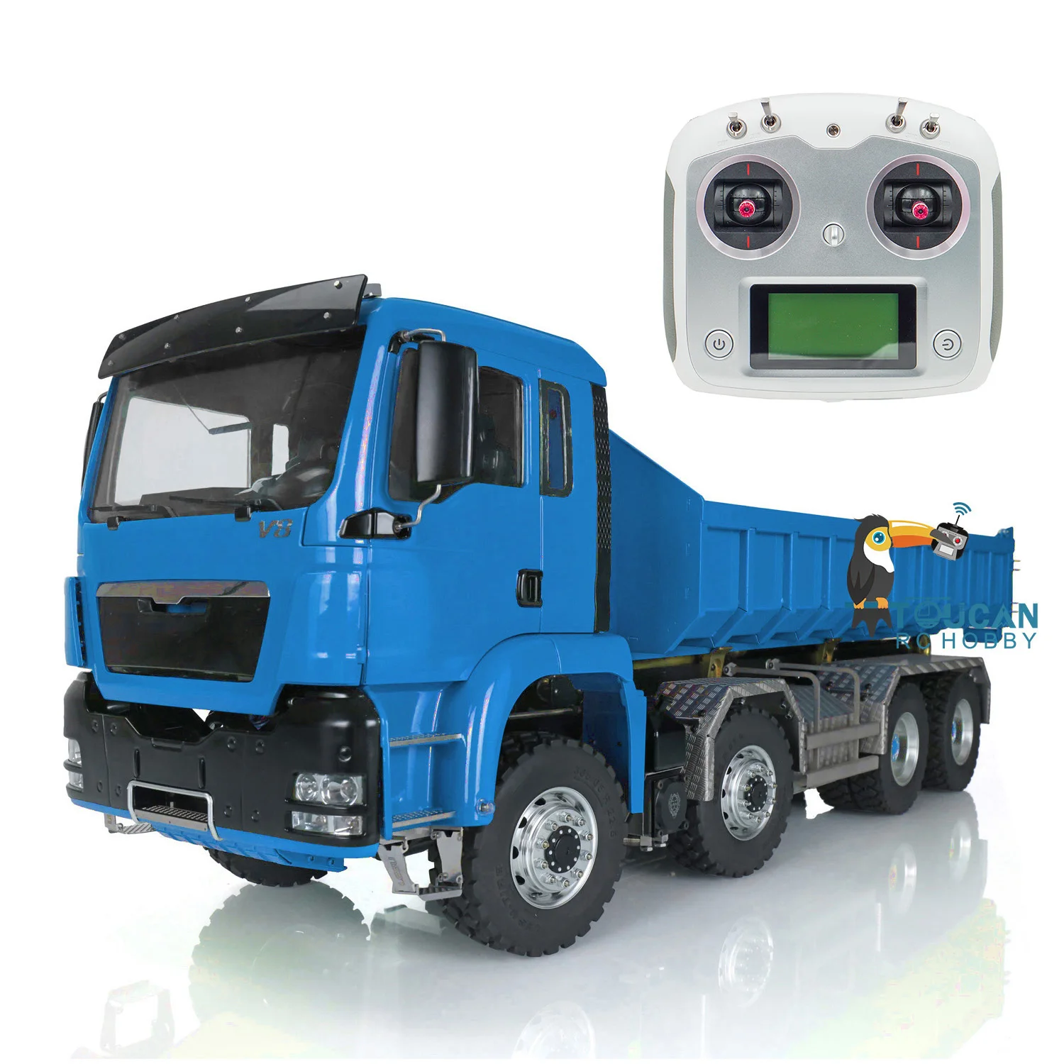 

1/14 Sale LESU TGS 8*8 RC Dumper Truck Hydraulic Lifting Roll Off W/ Painting Blue Radio Light Sound System Toys THZH0344