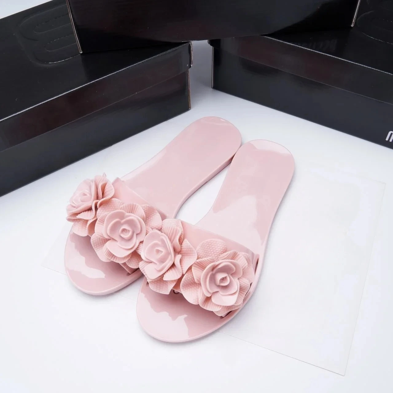 Melissa Women's 3D Camellia Clam Toe Jelly Slippers Female Flat