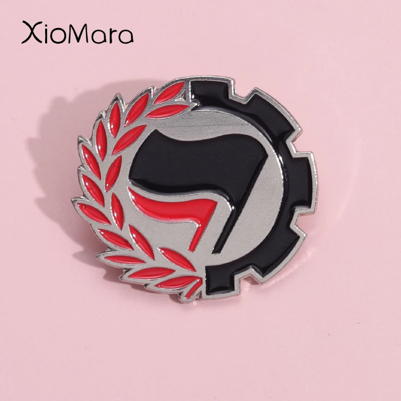 Antifascista Emaille Pins Theory Of Power Schwarz Rote Flagge Logo Broschen Revers Abzeichen Beten Für Frieden Schmuck Geschenk Für Welt Freunde