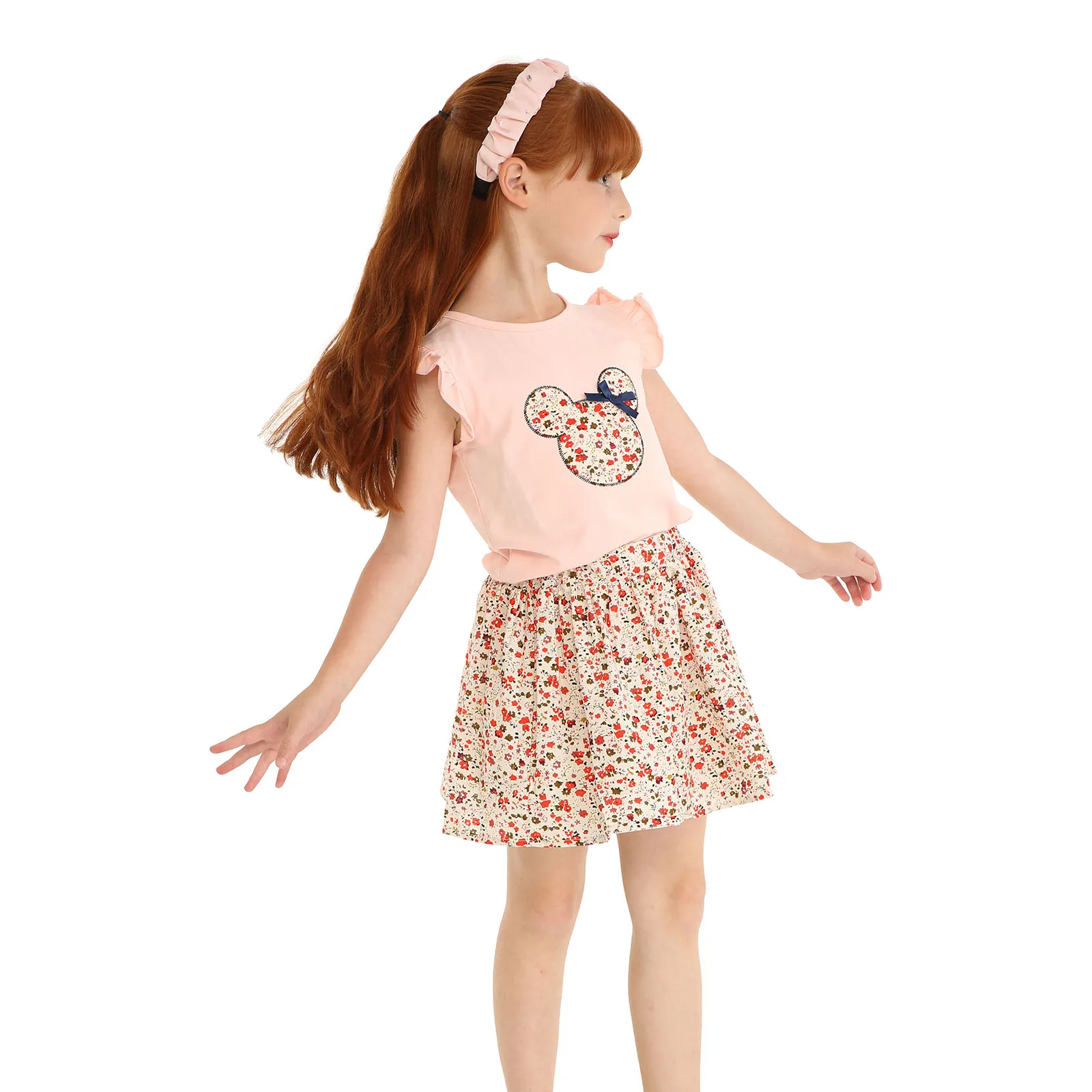 Cute Girls Clothes Sets Floral 2Pcs Cartoon Kids Ruffle Sleeve Tank Top and Skirt Outfits for Girl Clothing Adorable kids clothing set,girls clothing set