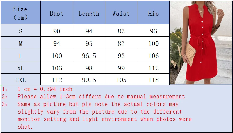 Women's Summer Casual V-Neck Sleeveless Red Midi Dress Button-Front S8a710ec2be7048839aff433893bca5b7x