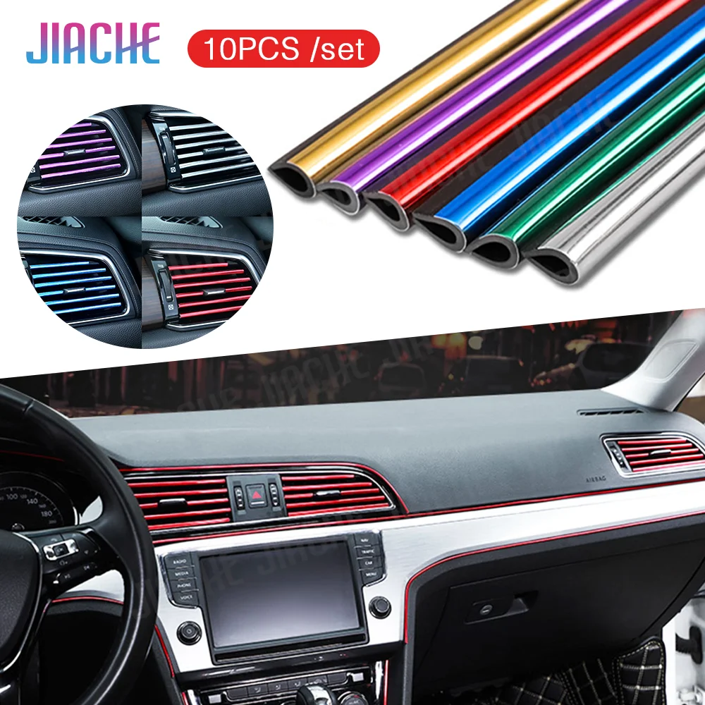 10pcs/set 20cm Universal Car Air Conditioner Vent Outlet Trim Strips U Shape Chrome Colorful Shiny Car Trim Strips Decoration car accessories