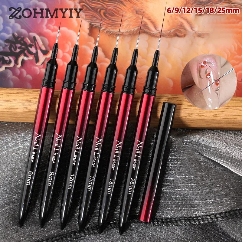 6/9/12/15/18/25mm Nail Liner Brush Handle Nail Art Pen Brush Drawing Lines Stripe Painting Flower Pen Art Manicure Tools