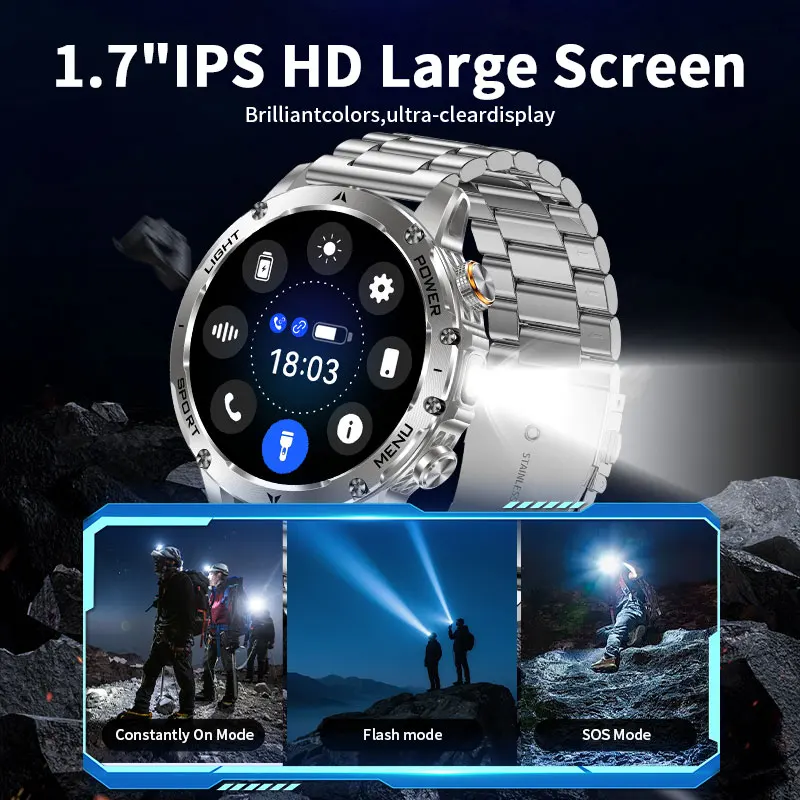 LIGE For T-REX3 Ultra 1000mAh Large Battery Durable Smart Watch Flashlight IP68 Bluetooth Call Heart Rate Sports Smartwatch Men