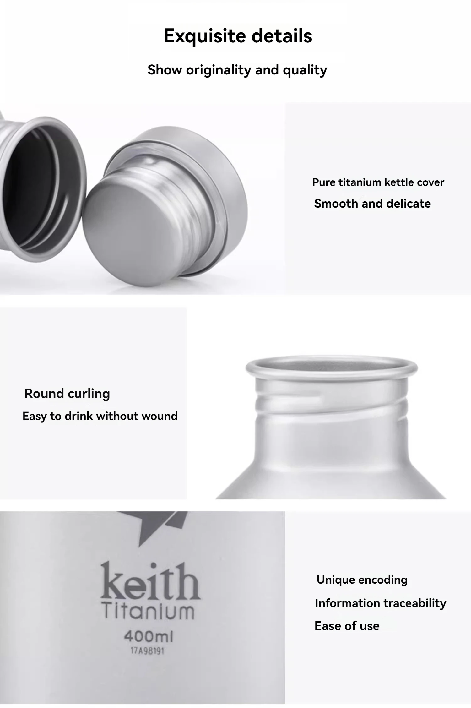 Description Picture 5 of itemKeith Lightweight Titanium Water Bottle Outdoor Sport Picnic Travel Camping Bottle Leak-proof with Bag 400ml / 550ml /700ml